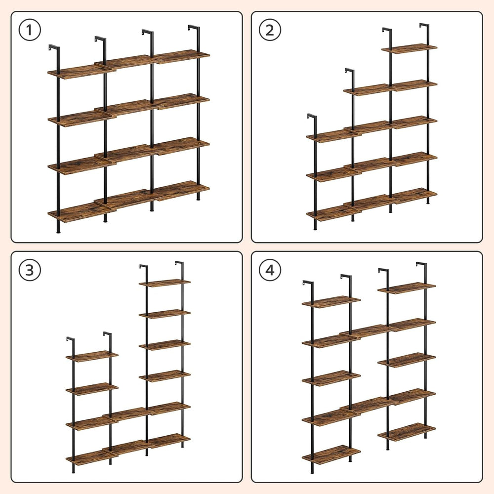 HOOBRO DIY Ladder Shelf, 6-Tier Wooden Wall Mounted Bookshelf, Narrow Bookcas...