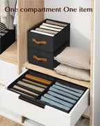 Clothes Organizers and Storage - 4/5/7 Grids Fabric Jeans Organizer with Handles, Foldable Closet Organizers Dividers, Wardrobe organizer for Pant, Sweater, T-shirt, Scarf, 3 Pack, Black
