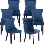 Modern Dining Chairs Set of 6, Upholstered Dining Chair with Full Back and Button Tufting, Blue Velvet Accent Chair, Sillas de Comedor, 6 Dining Chairs (Blue, Velvet, 6Pcs)