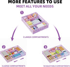 Marbrasse Expandable Desk Drawer Organizer, Mesh Drawer Organizer Tray with 10 Adjustable Compartments, Desk Organizers and Accessories for Office Supplies, Makeup & Vanity (Expandable-Purple)