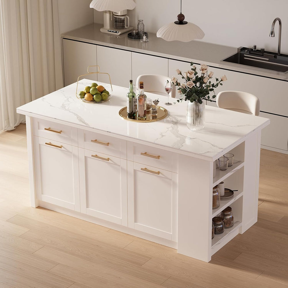 homary 72" White Kitchen Island with Storage Large Kitchen Cabinet with ...