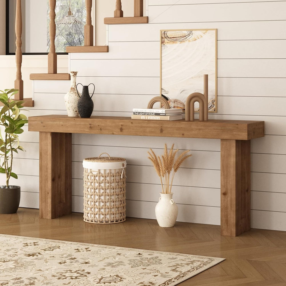 HOKYHOKY Solid Wood Entryway Table, 70-Inch Long Farmhouse Console Tables | R...