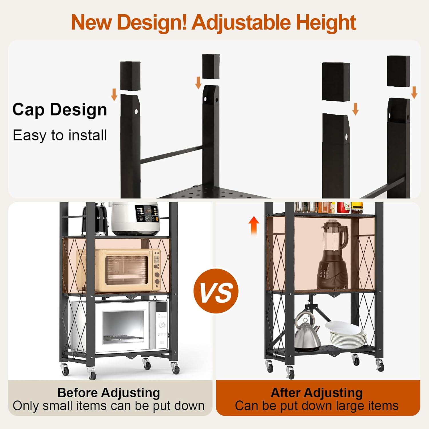 6-Tier Foldable Storage Shelves with Wheels, Folding Metal Shelf Unit, Folding Bookshelf no Assembly, Collapsible Shelves for Craft Shows for Kitchen, Bedroom, Living Room, Black