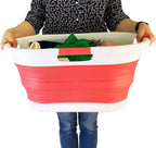 SAMMART 40L (10.5 gallon) Collapsible Plastic Laundry Basket - Foldable Storage Container- Portable Washing Tub - Space Saving Hamper (1, White/Coral Pink)