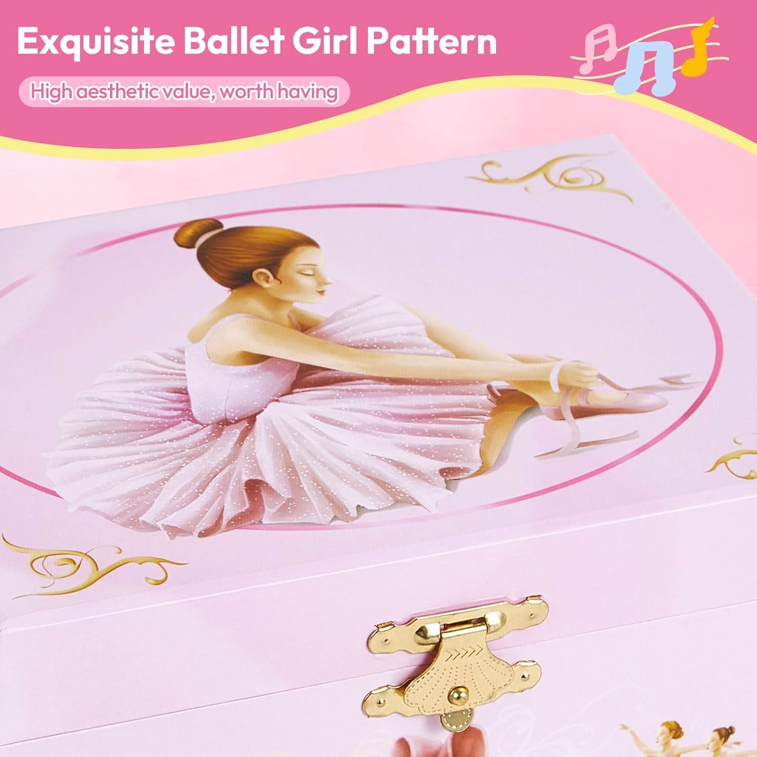 Girl's Gift Ballerina Musical Jewelry Box with 2 Drawers,Music Box with Spinning Ballerina,Kids Jewel Storage Box for Girls Ages 3-12 Kids Gift