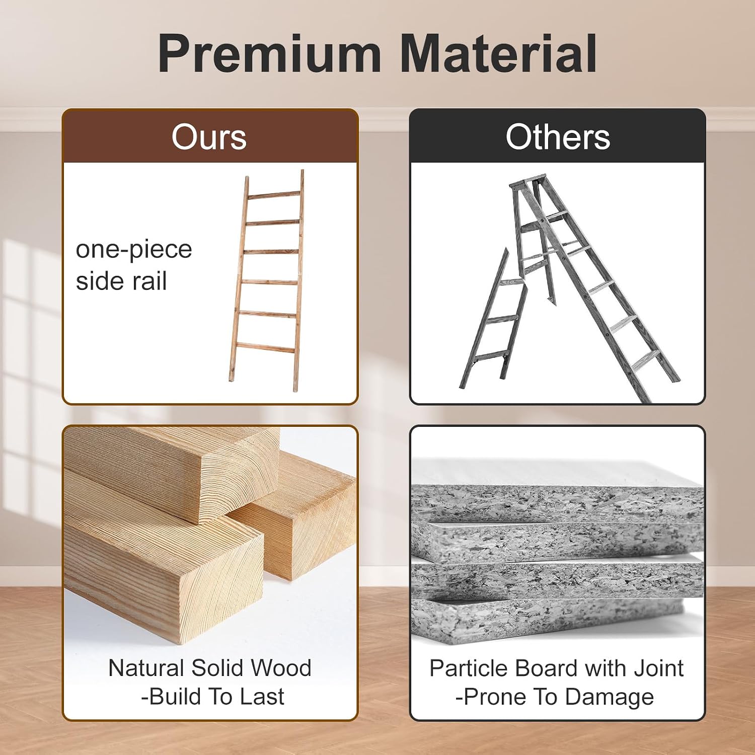 Blanket Ladder 6.4FT, Wooden Blanket Ladders for the Living Room, 6-Layer Farmhouse Rustic Quilt Rack for Living Room Bathroom (24 inch Wide)