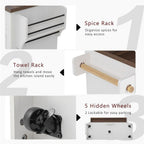53.2" Two-Tier Kitchen Island with Power Outlet, Rustic White | Rolling Bar Cabinet with Storage, 4 Door Shelves, Adjustable Shelves, 3 Drawers for Kitchen