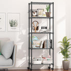Himimi 5-Tier Wire Shelving Unit on Wheels, Adjustable Heavy Duty Metal Shelves with Side Hooks, Metal Organization Wire Rack for Kitchen Garage Basement, 13" L x 23" W x 72" H, Black