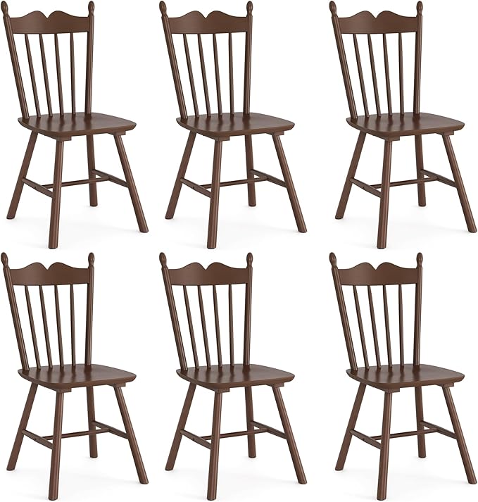 LUE BONA Wooden Dining Chairs Set of 6, Windsor Dining Chair with Thickened Backrest, Morden and Mid Century Kitchen Chairs for Dining Room Farmhouse, Weight Capacity 350 lbs