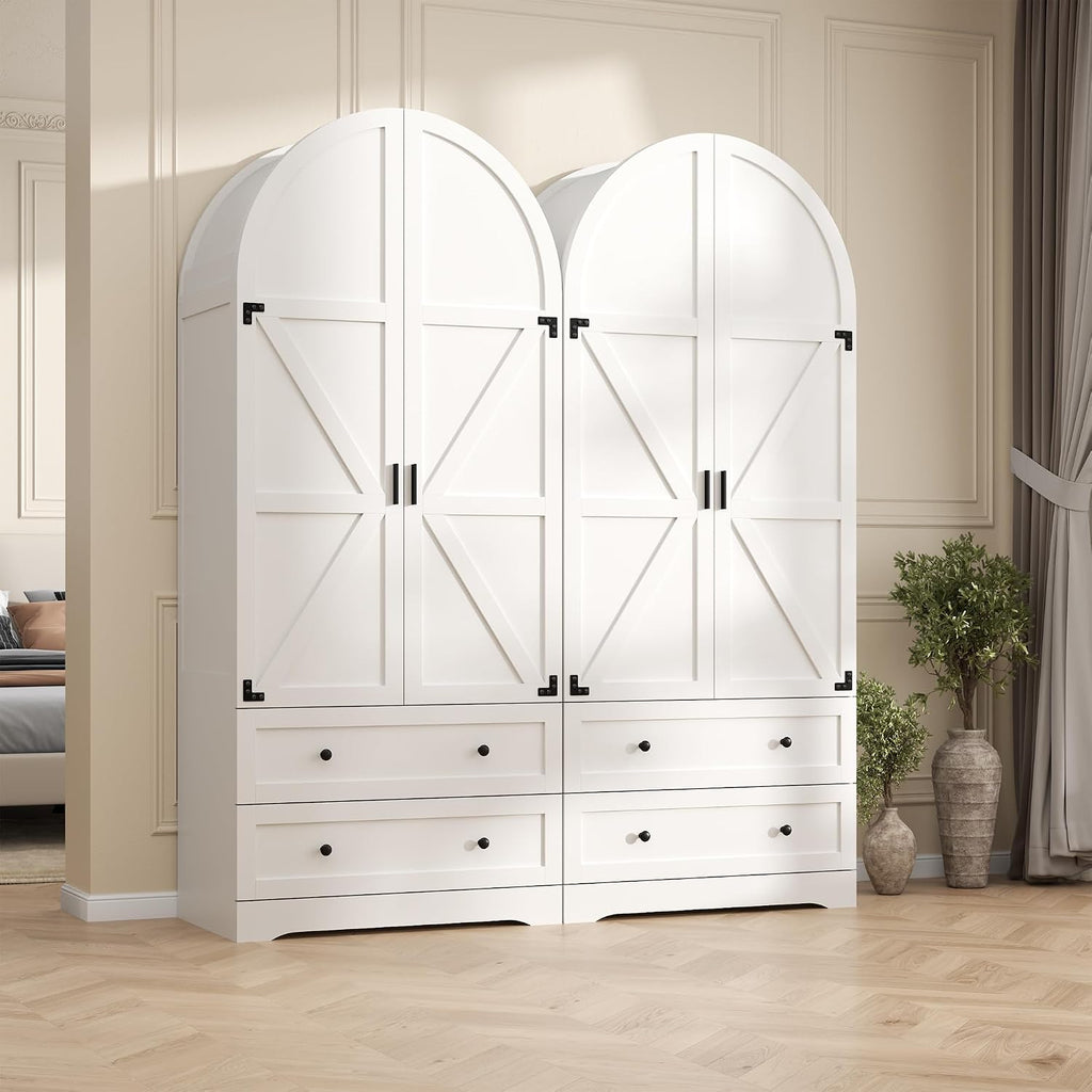 Gyfimoie White Armoire Wardrobe Closet with 2 Drawers, 74.8" Wooden Wardrobe with 2 Doors, Freestanding Closet Armoire Cabinet with Hanging Rack, Clothing Storage Cabinet for Bedroom (White)