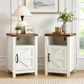 White Farmhouse Nightstand Set of 2, End Tables Set with Charging Station, Night Stand with Door and Storage Shelf, Sofa Side Table Living Room, Bedside Table for Bedroom