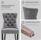 Velvet Dining Chairs Set of 2, Upholstered Dining Room Chairs with Nailhead Trim, Sillas de Comedor Modernas 2, Wooden Kitchen Chairs for Dining Room, Living Room, Kitchen, Bedroom, Grey