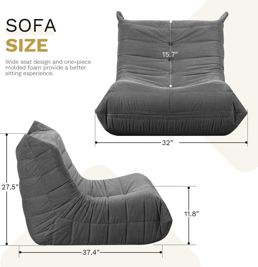 Bean Bag Chairs for Adults, Memory Foam Couch Sofa Chair,One-piece Foam Paddi...