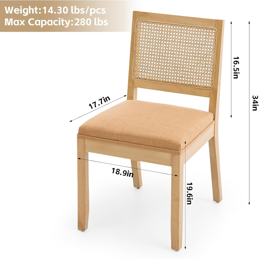 French Country Dining Chairs, Brown Color Rattan, Set of 6 | Square Back,Wood...