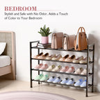 Bumusty 4 Tier Expandable Shoe Rack for Closet, Black | 18"-33" Adjustable Shoe Rack for Entryway, Small Shoe Organizer for Dorm, Front Door, Sturdy Metal