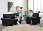 2 Piece Faux Leather Sofa Set,Modern Chair and Loveseat Sets with Storage,Mid Century Couch with Rivet Rolled Arm,Comfy Deep Seat Sofa,Furniture for Living Room,Office(Armchair+Loveseat,Black)