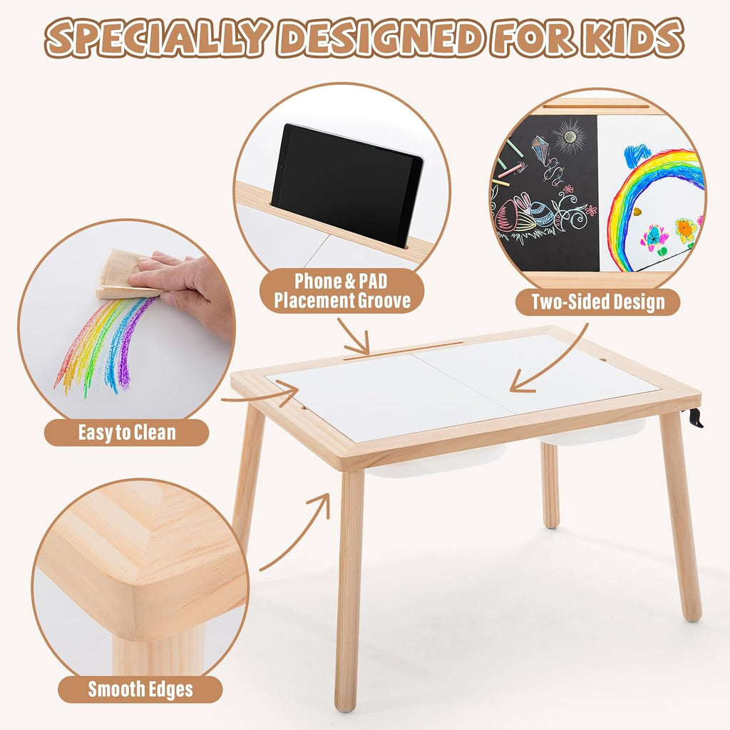 Sensory Tables for Toddlers,Kids Table with 3 Storage Bins, Activity Table with 7 Sand Toys, Indoor/Outdoor Play Sand Table, Gifts for Boys and Girls