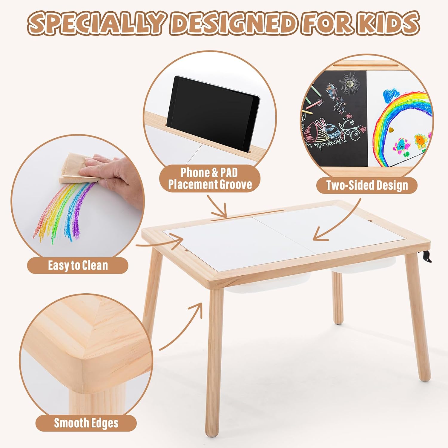 Sensory Tables for Toddlers,Kids Table with 3 Storage Bins, Activity Table with 7 Sand Toys, Indoor/Outdoor Play Sand Table, Gifts for Boys and Girls