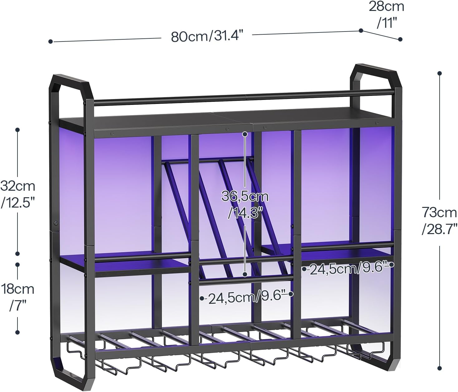 HOOBRO Wall Mounted Wine Rack with LED Light, Wine Shelf with Glass Holder | 4 Tier Metal Hanging Wine Display Shelf, Liquor Bottle Display Rack, for Kitchen, Home Bar, Dining Room