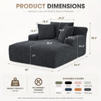 67" Chaise Lounge Chair Indoor, Corduroy Upholstered Reading Chair Oversized Boneless Chair with Deep Seat, Cloud Lounge Chair with 3 Pillows for Living Room, Bedroom, No Assembly Required
