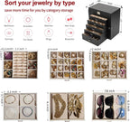 BOOVO Jewelry Box For women, 6 Layer Large Jewelry Organizer With Mirror, Multi-Function Storage Box With Lock, Necklace Holder With 5 Drawers, For Earrings Necklace Bracelet (Silver and Black)
