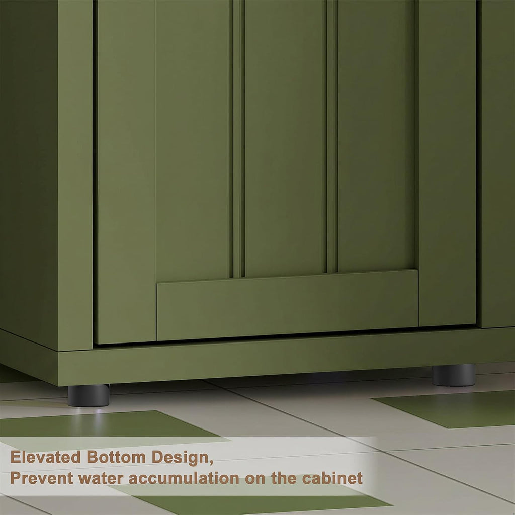 ChooChoo Narrow Bathroom Storage Cabinet with Adjustable Shelves and Drawer | Tall Slim Storage Cabinet, Freestanding Cupboard for Small Spaces, Green