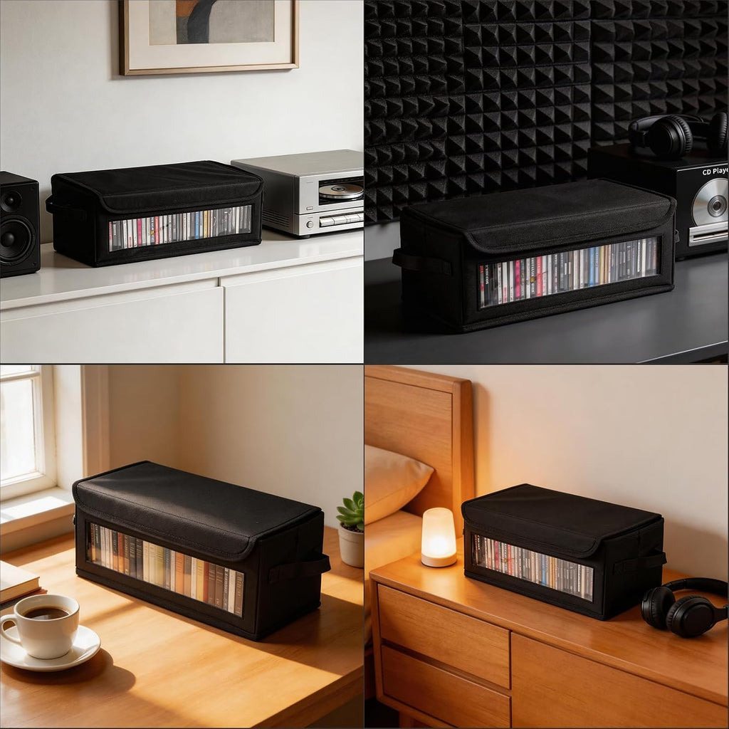 Home CD Storage Box, Tape Cassette Display Stand With Handle, Movie Box, DVD, Optical Disc Rack, Suitable For Living Room And Desktop