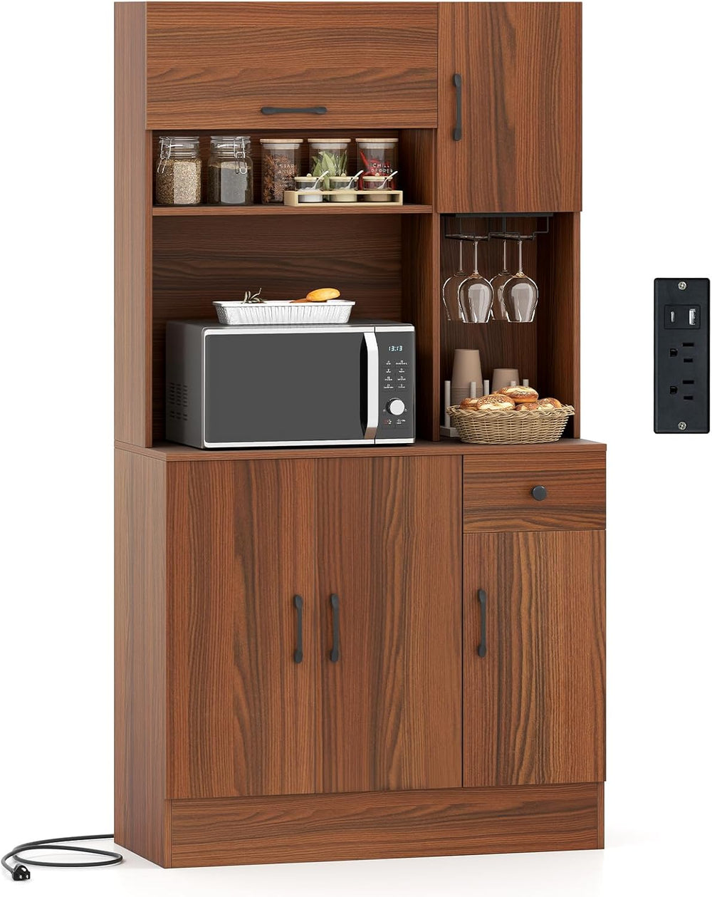 LOKO 66” Tall Pantry with Charging Station, Freestanding Storage Cabinet with...