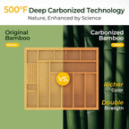 Carbonized Large Bamboo Kitchen Drawer Organizer, 12 Slots Expandable Silverware Organizer, Utensil Holder & Cutlery Tray, 2.5" Deep for Extra Capacity, Non-Slip Feet Included