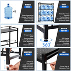 5 Gallon Water Bottle Holder 9-Tray 3/5 Gallon Water Jug Rack with Top Shelf Heavy Duty 5 Gallon Water Jug Stand for Kitchen, Office, Garage, Black