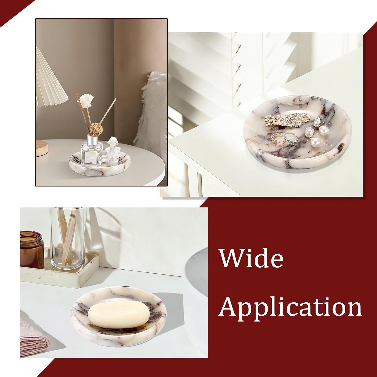 Hipiwe Decorative Key Holder for Entryway Table Round Key Bowl Marble Nightstand Organizer for Candle Jewelry Tray for Earrings Necklaces