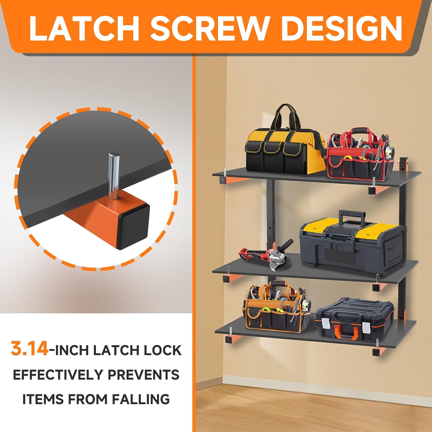 4 Pack Lumber Rack Wall Mount, Heavy Duty Wood Storage Racks, 6-Level System Organizer Shelving, 720 LBS Capacity Hanging Garage Shelves, Orange Brackets Utility Metal Shelf for Indoor and Outdoor
