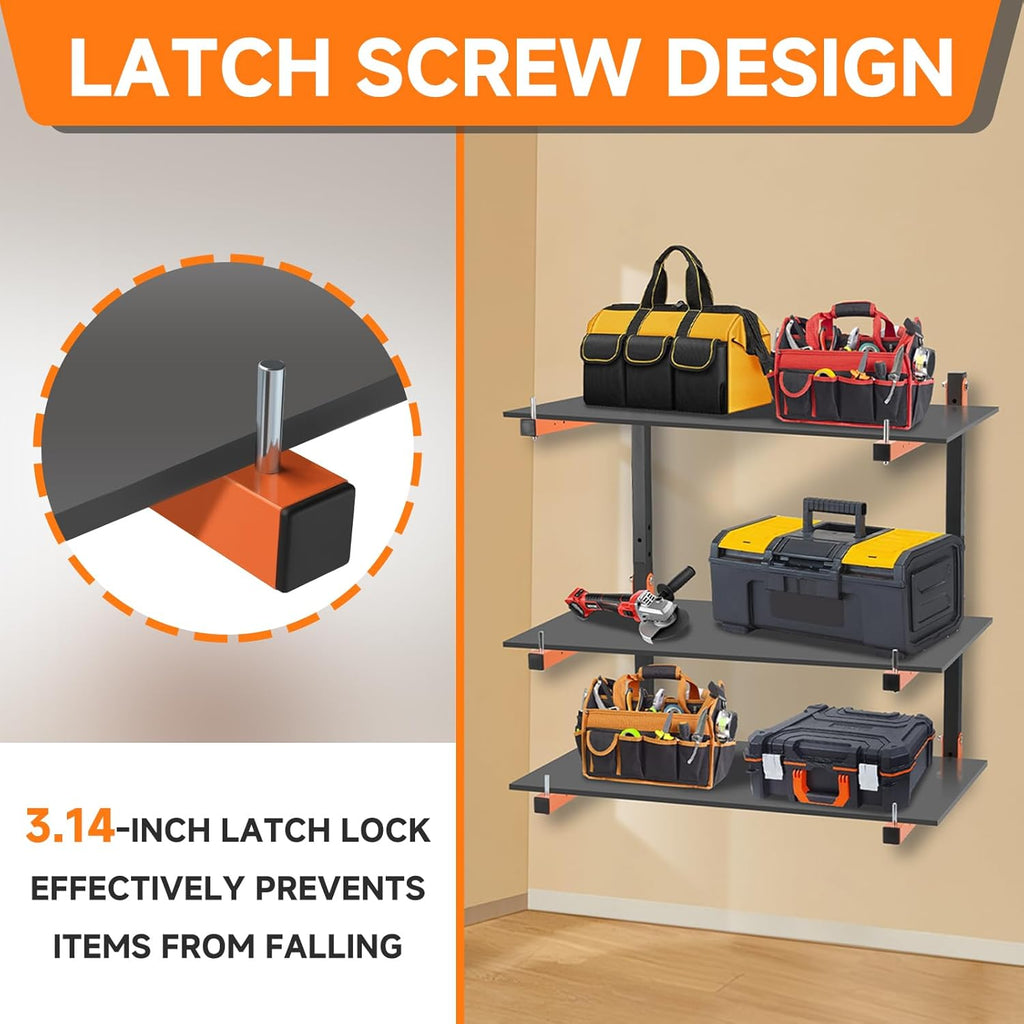 6 Pack Lumber Rack Wall Mount, Heavy Duty Wood Storage Racks, 9-Level System Organizer Shelving, 1080 LBS Capacity Hanging Garage Shelves, Orange Brackets Utility Metal Shelf for Indoor and Outdoor