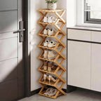 Vertical Narrow Shoe Rack, 8 Tier Portable Folding Shoe Storage Rack, Without Installation Free Standing Shoe Rack for Corridors, Bedrooms Living Room Corner and Small Spaces