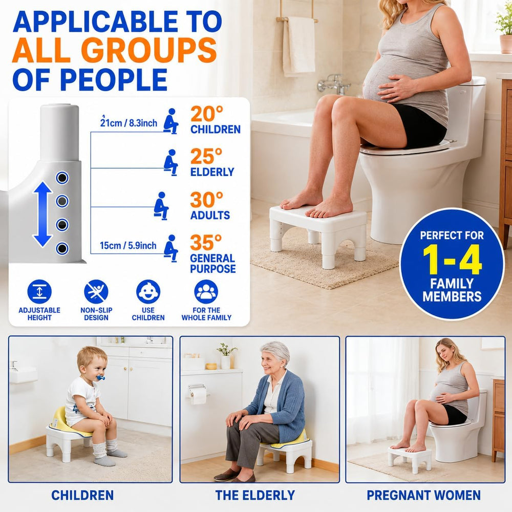 Adjustable Height Potty Step Stool for Adults, Non-Slip Bathroom Squat Aid, R...