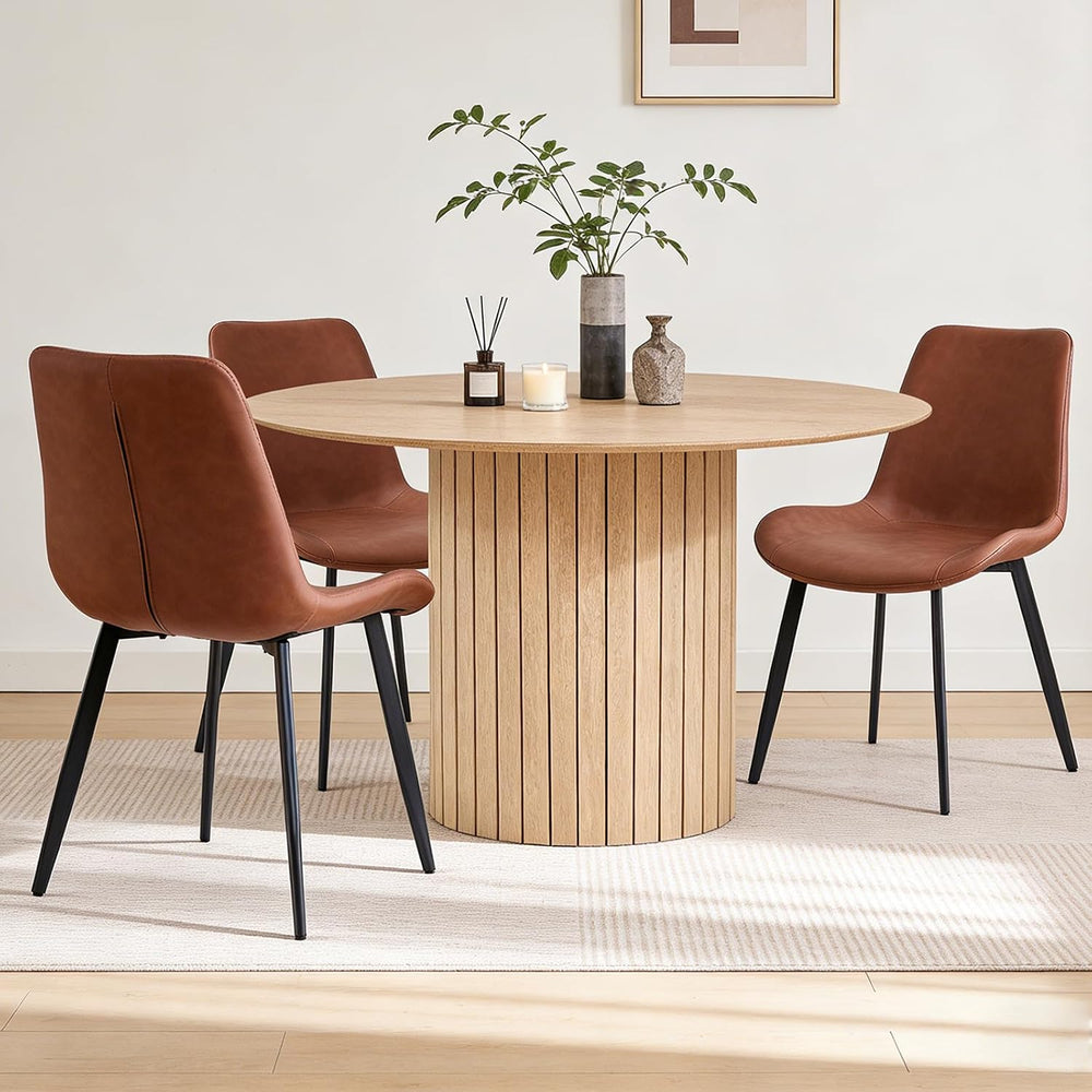 47" Modern Round Dining Table for 4 with Heavy Base, Natural | Farmhouse...