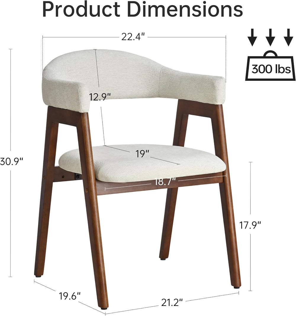 VKNOW Wooden Barrel Dining Chairs Set of 4 with Arms and Curved Back, Beige