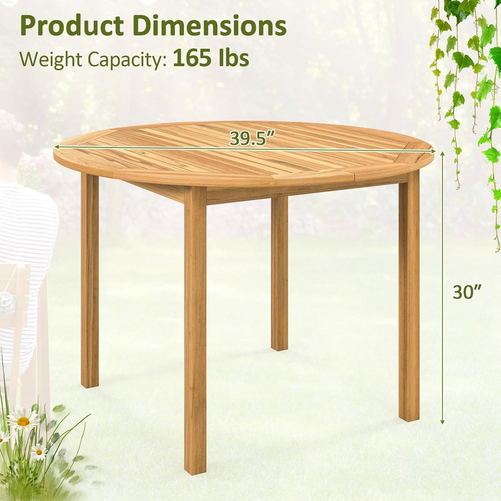 Tangkula 39.5" Round Outdoor Dining Table for 4, Acacia Wood Patio Table