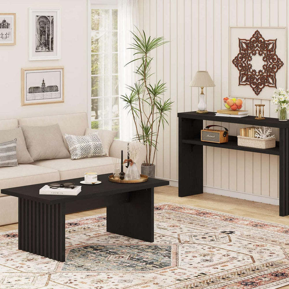 BON AUGURE Black Coffee Table, 43 Inch Modern Coffee Tables for Living Room, ...