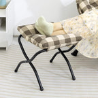 HollyHOME Fabric Lazy Chair with Foldable Ottoman, Accent Lounge Arm Chair and Folding Footrest Stool Set, Leisure Sofa Reading Chair and Footstool for Living Room, Bedroom, Dorm, Beige&Coffee Grid
