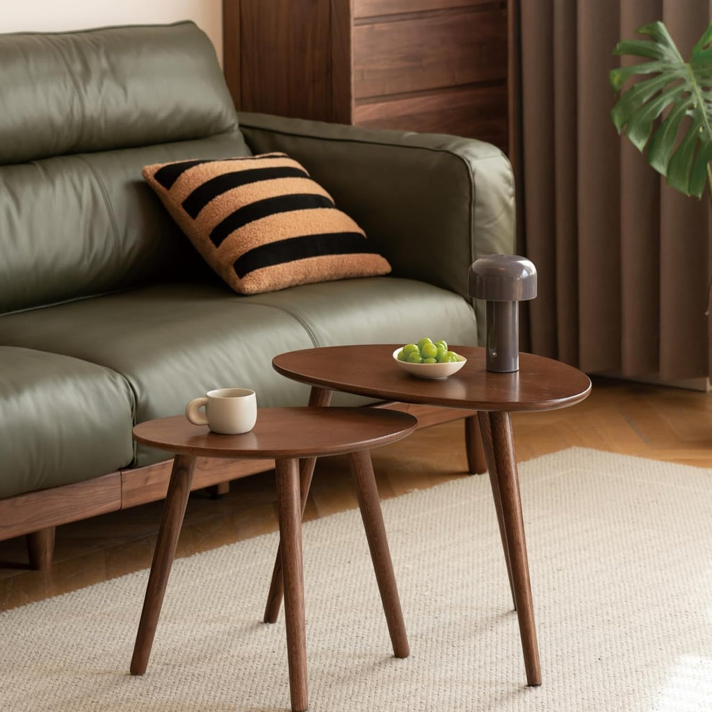 Small Oval Coffee Table, Mid Century Modern Coffee Table for Living Room, 100% Solid Oak Wood Side Table End Tables for Home (Walnut Color, 19.68" Wx13.38 Dx17.71 H)