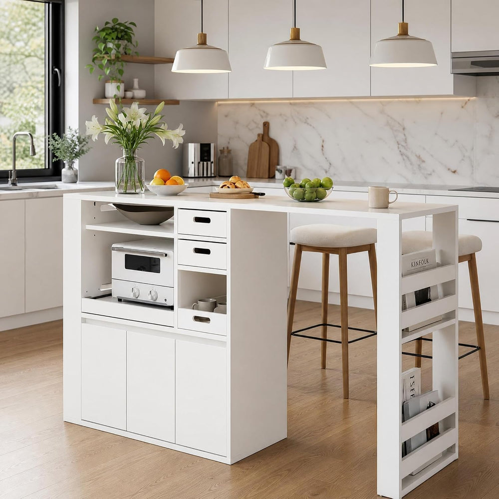IDEALHOUSE Extendable Kitchen Counter, Microwave Shelf with Drawer & Cabl...