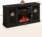 ONBRILL 59 Inch Fireplace TV Stand, Entertainment Center with 23 Inch Electric Fireplace, TV Table for TVs up to 65 Inches, Media Console Cabinet with Storage and Glass Doors for Living Room, Black