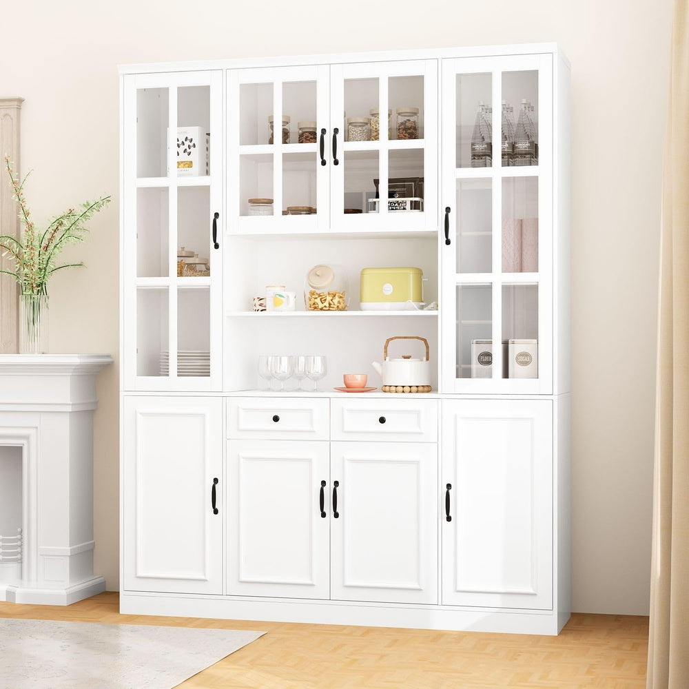 MOUMON Large Kitchen Hutch Storage Cabinet with Adjustable Shelves & Glas...