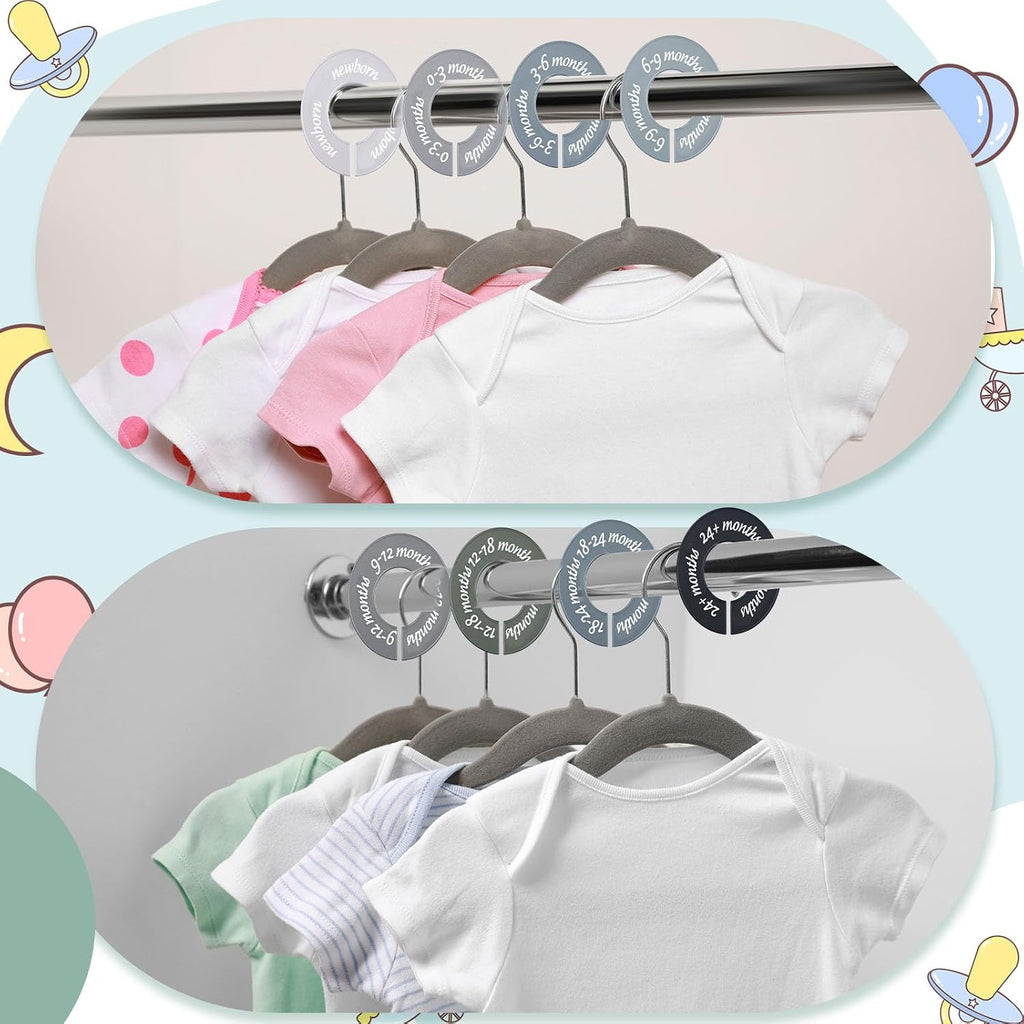 8 Pcs Baby Closet Dividers, Gifts for Moms, Unisex Baby Clothes Organizers, Clear Label Nursery Closet Organizer & Decor, Fits Most Rods(Modern,Cool Colors)
