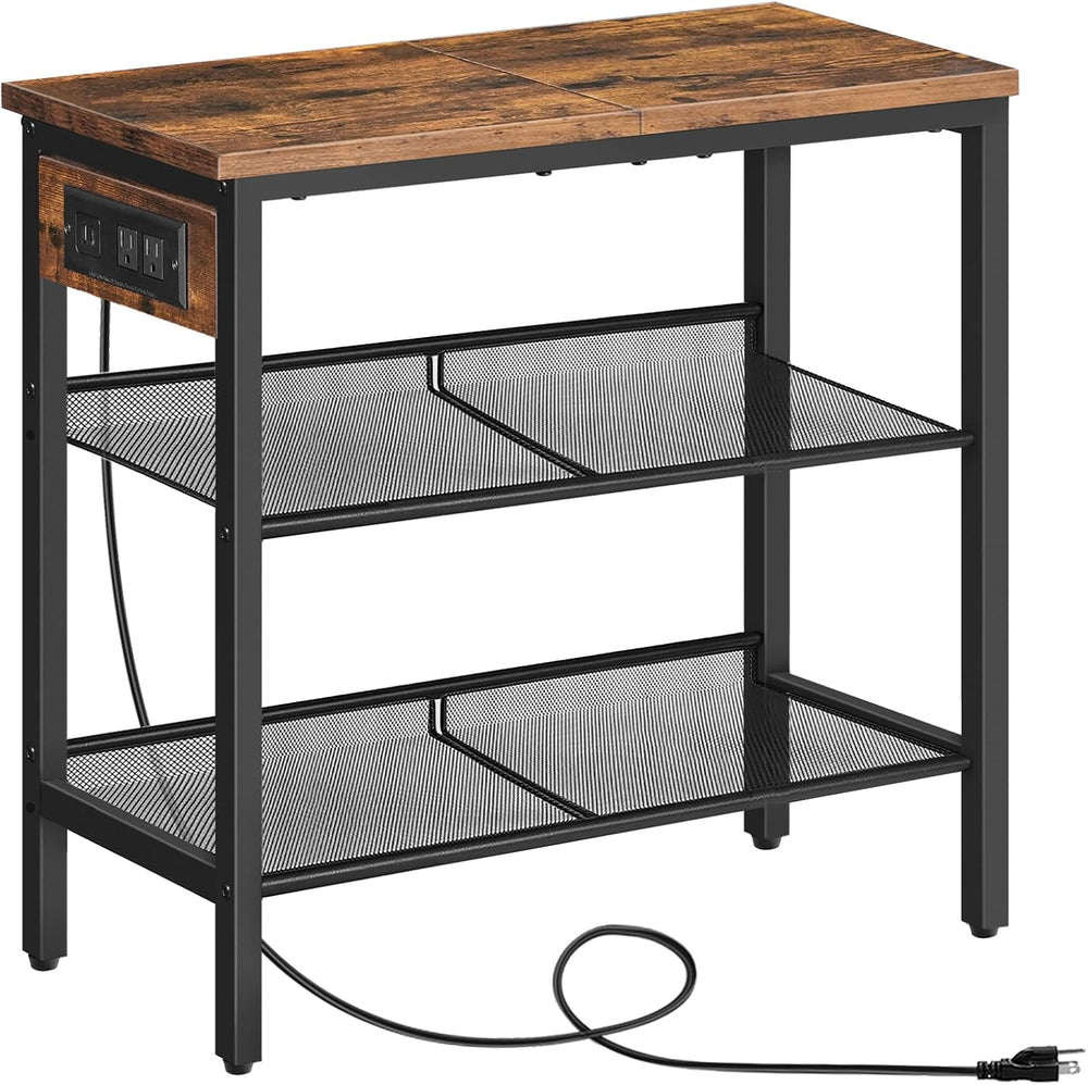 HOOBRO End Table, 3-Tier Narrow Side Table with Charging Station, Nightstand ...