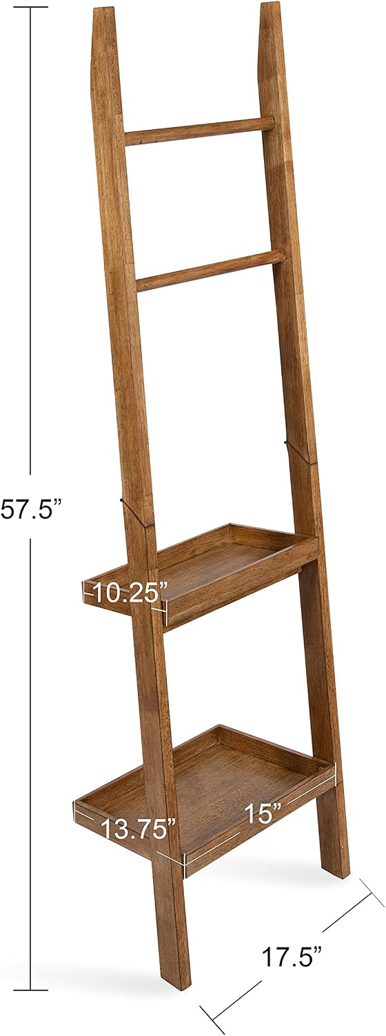 Kate and Laurel Lowry Farmhouse Wood Ladder Shelf; 18 x 14 x 58; Natural Wood; Decorative Modern Leaning Shelf for Storage and Display