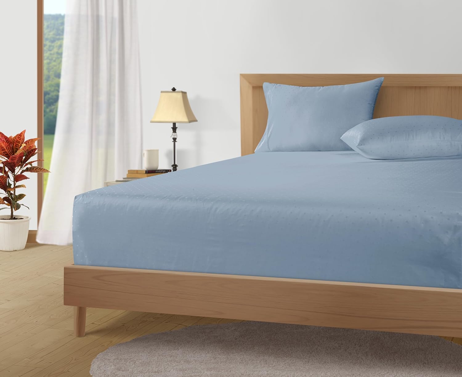 LANE LINEN Pillow Case Covers King, Set of 2, 100% Egyptian Cotton Sateen, Soft Cool & Smooth 1000 Thread Count Pillow Cases - Swiss Dot - French Blue
