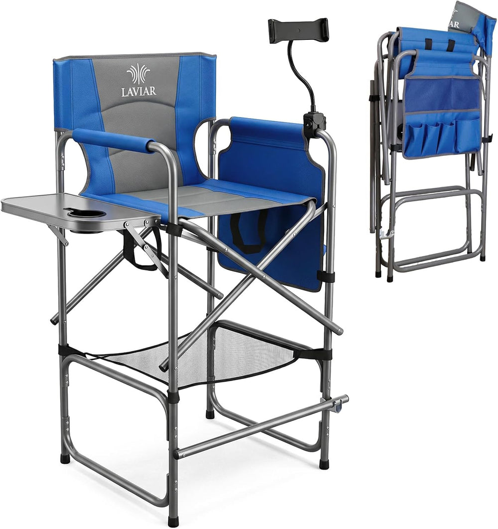 Tall Foldable Directors Chair with Tablet Holder for Camping