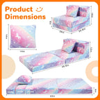 MeMoreCool Glow Rainbow Unicorn Tri-fold Sofa Bed for Kids, Foldable Futon Mattress, Chair, and Floor Couch for Playroom